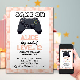 ビデオゲーム レベルアップ ゲーマーガール 誕生日 招待状