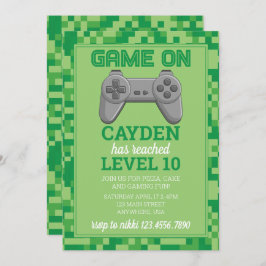 ビデオゲーム レベルアップ ゲーマー 誕生日 ご招待 緑 招待状