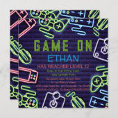 ビデオゲーム レベルアップ バースデーパーティー招待状 招待状 (正面/裏面)