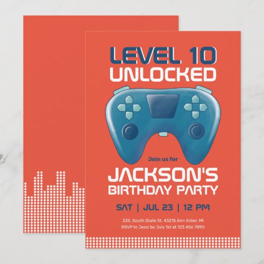 ビデオゲーム レベルアンロック ゲーマー少年 誕生日 招待状 (正面/裏面)
