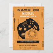 ビデオゲーモダンムレベルアップ誕生日パーティー 招待状 (正面)