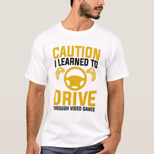 ビデオゲ学ームを通り抜けるように注意する Tシャツ (正面)