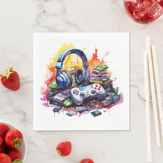 ビデオコントローラとヘッドフォンボーイの誕生日 スタンダードランチョンナプキン (インサイチュ)