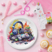 ビデオコントローラとヘッドフォンボーイの誕生日 ペーパープレート (パーティー)