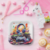 ビデオコントローラとヘッドフォンボーイの誕生日 ペーパープレート (パーティー)