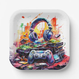 ビデオコントローラとヘッドフォンボーイの誕生日 ペーパープレート