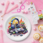 ビデオコントローラとヘッドフォンボーイの誕生日 ペーパープレート (パーティー)
