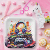 ビデオコントローラとヘッドフォンボーイの誕生日 ペーパープレート (パーティー)
