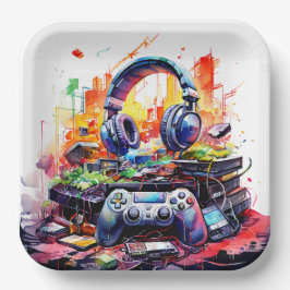 ビデオコントローラとヘッドフォンボーイの誕生日 ペーパープレート