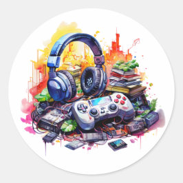 ビデオコントローラー、ヘッドホン、本 ティーン ラウンドシール