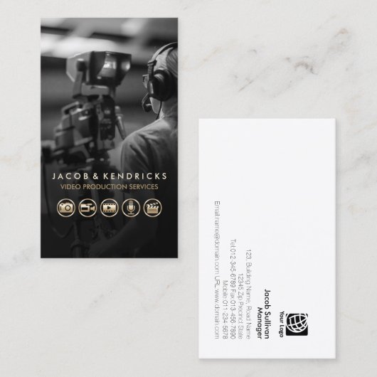 ビデオ制作サービス金ゴールドアイコンBlue Metal 名刺 (正面/裏面)