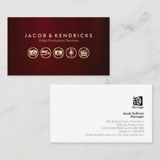 ビデオ制作サービス金ゴールドアイコンRed Metal 名刺 (正面/裏面)