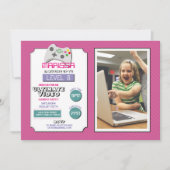 ビデオ賭博のパーティー用のゲームのピンクの写真の女の子の賭博 招待状 (正面)