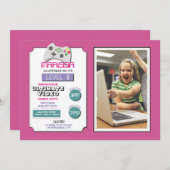 ビデオ賭博のパーティー用のゲームのピンクの写真の女の子の賭博 招待状 (正面/裏面)