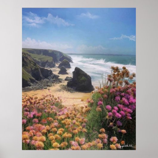 ビデオ通話のための美しい海と崖の背景 ポスター (正面)