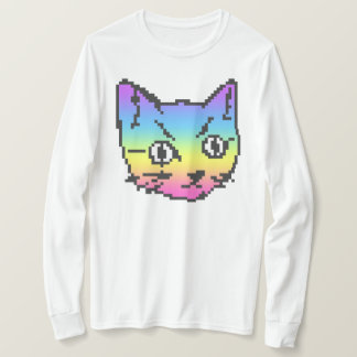 ビデオ キティ キャット ピクセル アート ロングスリーブ Tシャツ