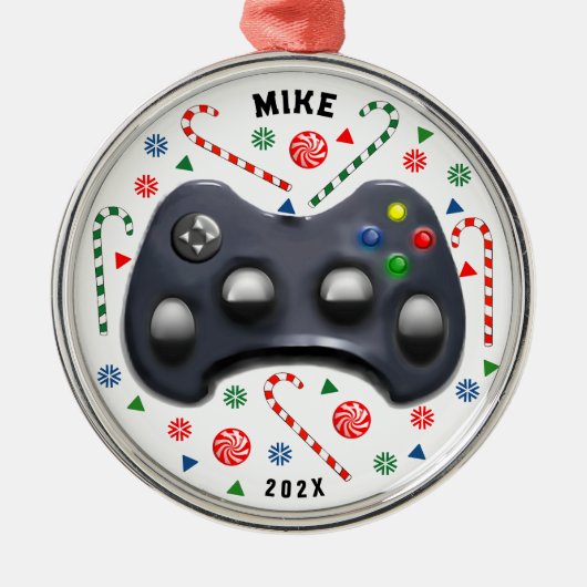 ビデパーソナライズされたオゲーマーホリデーギフトメタルまたは名前 メタルオーナメント (正面)