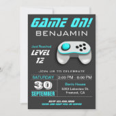 ビデモダンオゲームアクア子供の誕生日パーティー 招待状 (正面)