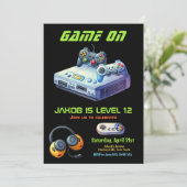 ビデモダンオゲームグリーン子供の誕生日パーティー 招待状 (スタンド正面)