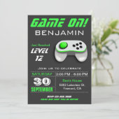 ビデモダンオゲームグリーン子供の誕生日パーティー 招待状 (スタンド正面)