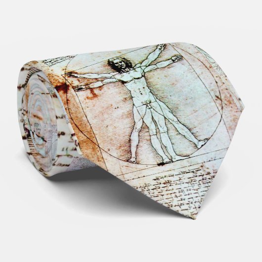 ビトルビアンの男,アンティークブラウン羊皮紙 ネクタイ (ロール)