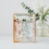 ビトルビアンの男,アンティークブラウン羊皮紙 ポストカード (スタンド正面)