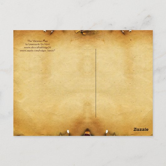 ビトルビアンの男，アンティークブラウン羊皮紙 ポストカード (裏面)