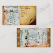 ビトルビアンの男,アンティークブラウン羊皮紙 名刺 (正面/裏面)