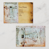 ビトルビアンの男,アンティークブラウン羊皮紙 名刺 (正面/裏面)