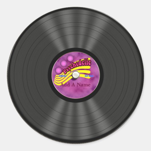 ビニパーソナライズされたサイケデリックールレコード ラウンドシール (正面)