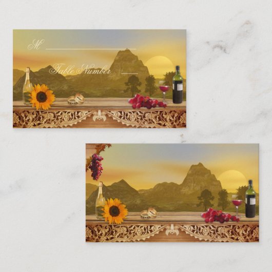 ビニヤード秋の結婚式シーティングテーブル座席表 プレイスカード (正面/裏面)