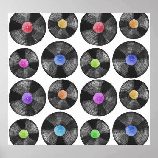 ビニルLPレコードレトロイラストレーション ポスター (正面)