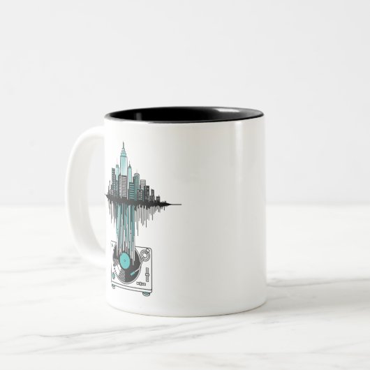 ビニールおもしろいレコード収集装置 | ミュージックラバーマググ ツートーンマグカップ (正面左)