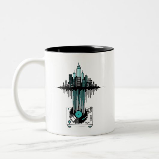 ビニールおもしろいレコード収集装置 | ミュージックラバーマググ ツートーンマグカップ (左)