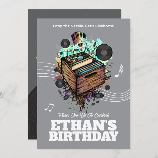 ビニールグルーブ誕生日パーティー 招待状 (正面/裏面)