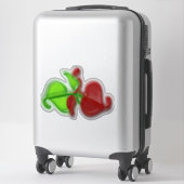 ビニールステッカー – 緑葉と赤の3-D シール (スーツケース)