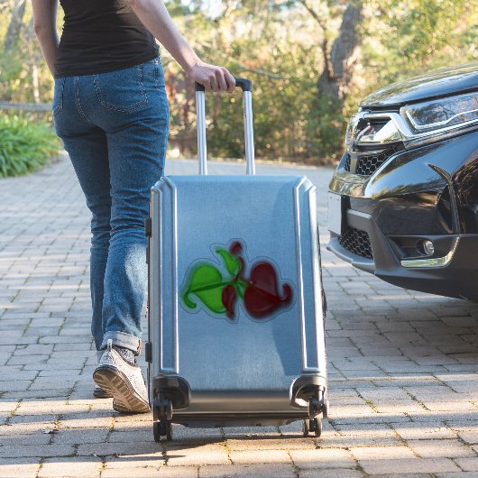 ビニールステッカー – 緑葉と赤の3-D シール (スーツケースインサイチュ)