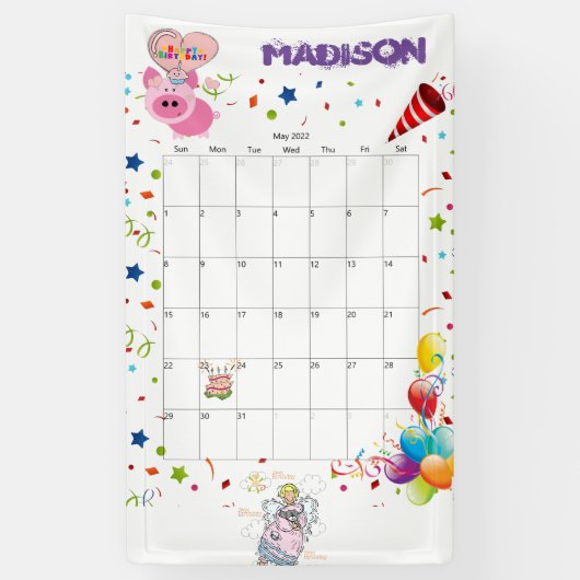 ビニールハッピーバースデーカレンダー2022年5月バナー 横断幕 (縦)