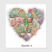 ビニールハート状のサボテン シール (シート)