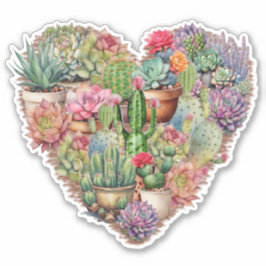 ビニールハート状のサボテン シール