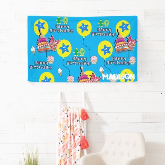 ビニールバナー、ハッピー10誕生日バナー、#10ブルー 横断幕 (インサイチュ)