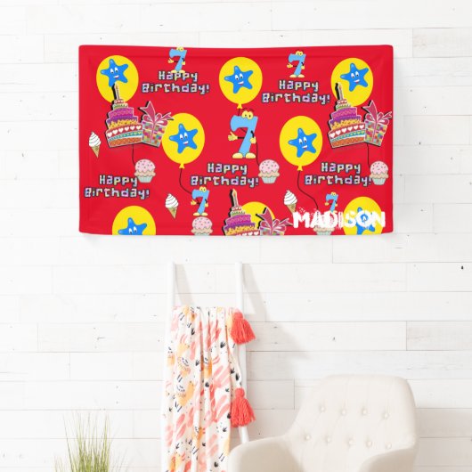 ビニールバナー、ハッピー7誕生日バナー、#7赤 横断幕 (インサイチュ)