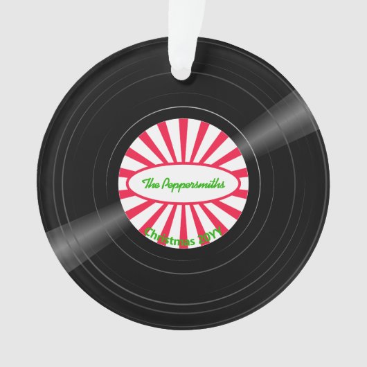 ビニールパーソナライズされたレコード赤スターバスト写真 オーナメント (正面)