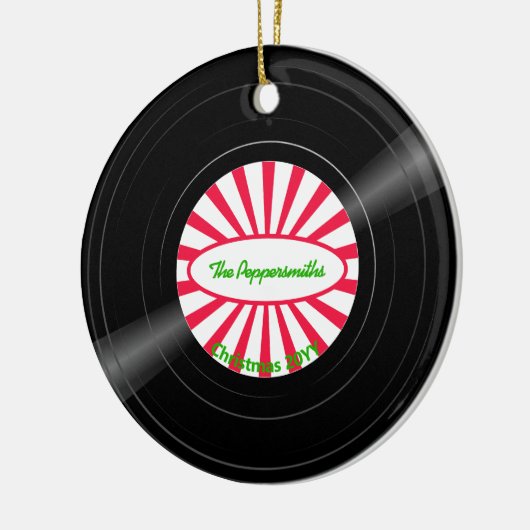 ビニールパーソナライズされたレコード赤線バースト写真 セラミックオーナメント (左)