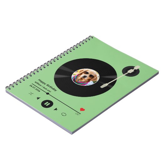 ビニールモダンレコード写真と学校のスパイラルの名前 ノートブック (左側)