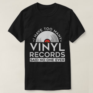 ビニールレコードが多すぎる面白い音楽デザイン Tシャツ