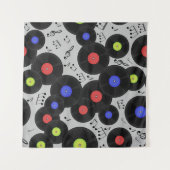 ビニールレコードと音符のシームレスなパターン。 タペストリー (正面(横))