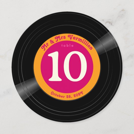 ビニールレコードのホットピンクと金ゴールドテーブル番号 セーブザデート (正面)