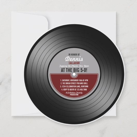 ビニールレコードの誕生日パーティー招待状 招待状 (正面)