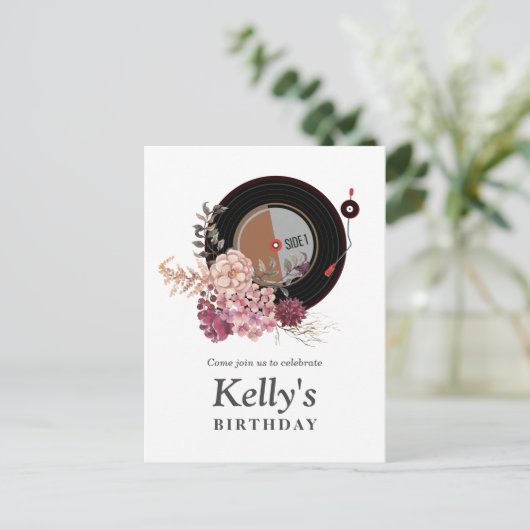 ビニールレコードの誕生日招待状はがき インビテーションポストカード (スタンド正面)